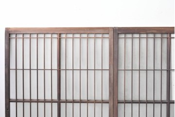 アンティーク建具　昭和中期　細やかな格子の入ったガラス窓3枚セット　(R-086765)