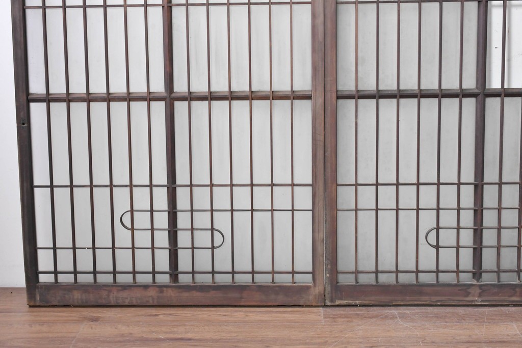 アンティーク建具　昭和中期　細やかな格子の入ったガラス窓3枚セット　(R-086765)