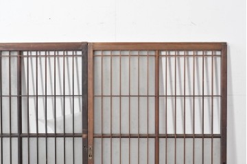 アンティーク建具　昭和中期　細やかな格子の入ったガラス窓3枚セット　(R-086765)