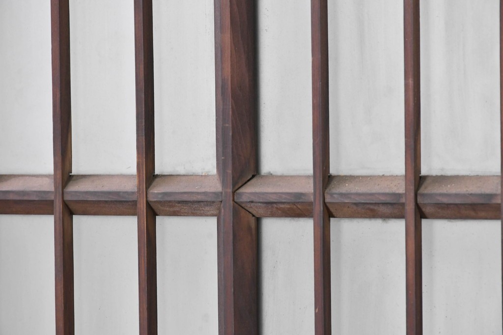 アンティーク建具　昭和中期　細やかな格子の入ったガラス窓3枚セット　(R-086765)