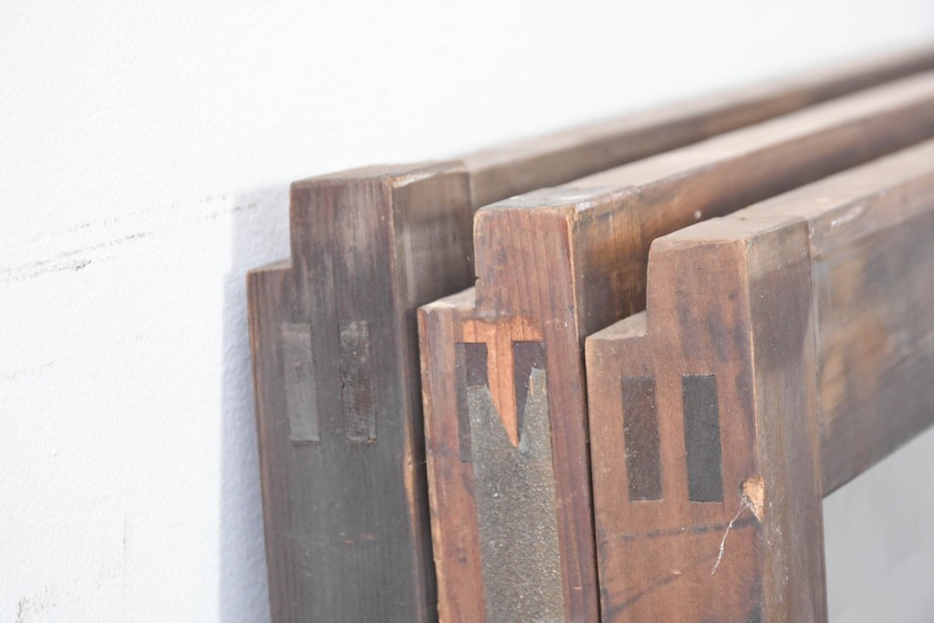 アンティーク建具　昭和中期　細やかな格子の入ったガラス窓3枚セット　(R-086765)