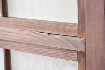 アンティーク建具　昭和初期　裏障子・裏ガラス付き　すっきりとした細身の桟が美しい格子戸2枚セット　(R-086766)