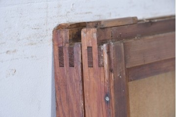 アンティーク建具　昭和初期　裏障子・裏ガラス付き　すっきりとした細身の桟が美しい格子戸2枚セット　(R-086766)