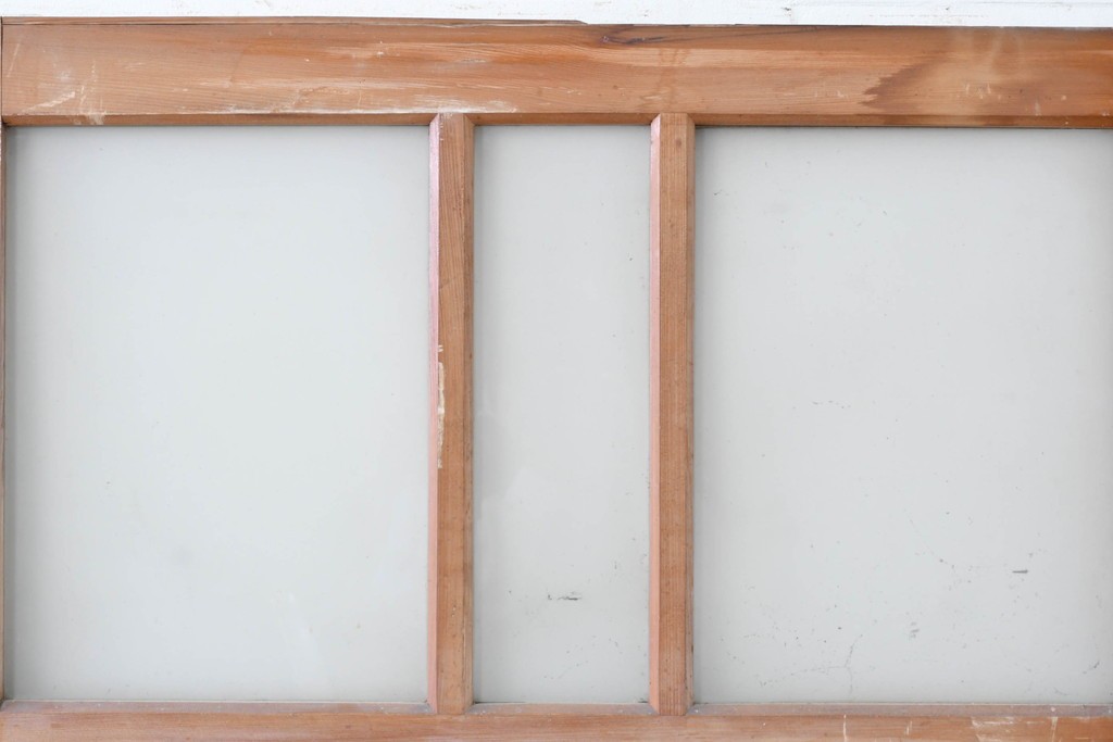 アンティーク建具　昭和初期から中期　彩光ガラス入りの木製引き戸2枚セット　(R-086767)