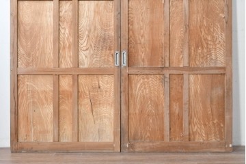アンティーク建具　昭和初期から中期　彩光ガラス入りの木製引き戸2枚セット　(R-086767)