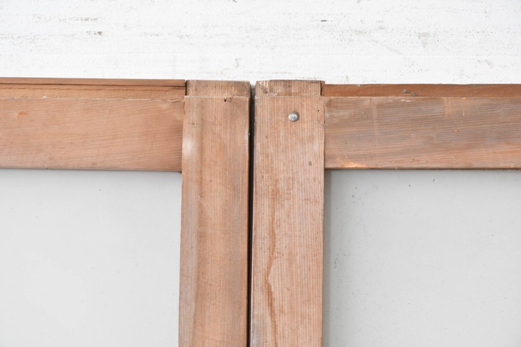 アンティーク建具　昭和初期から中期　彩光ガラス入りの木製引き戸2枚セット　(R-086767)