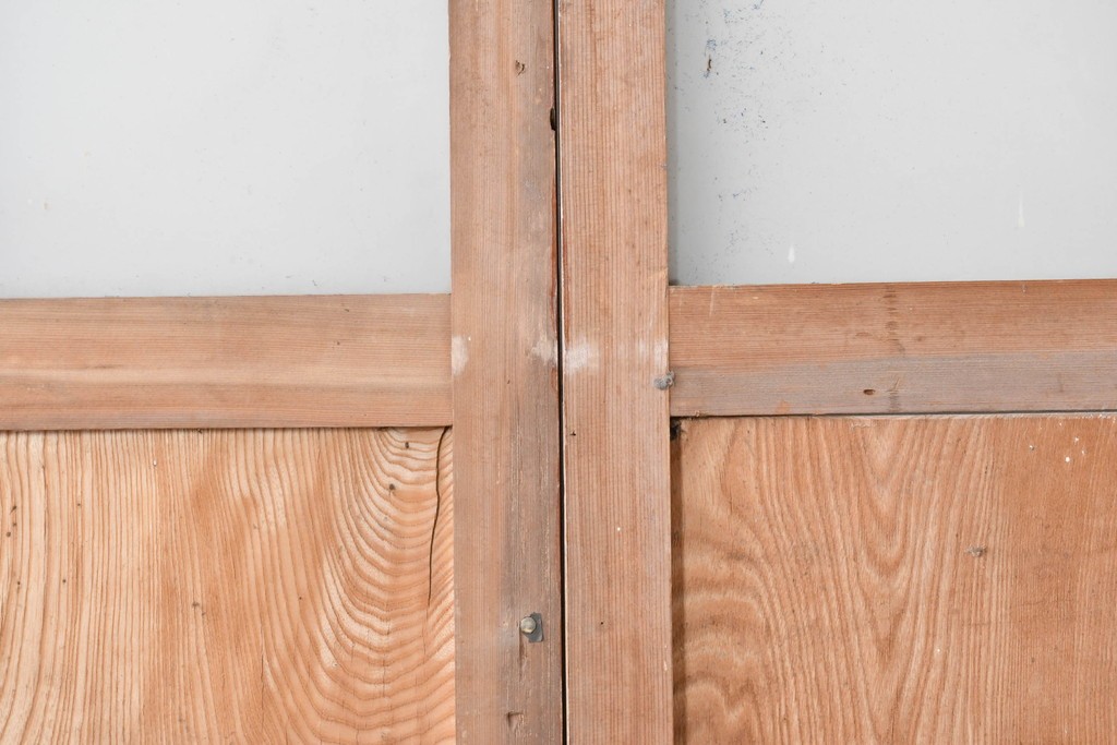 アンティーク建具　昭和初期から中期　彩光ガラス入りの木製引き戸2枚セット　(R-086767)