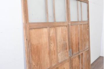 アンティーク建具　昭和初期から中期　彩光ガラス入りの木製引き戸2枚セット　(R-086767)