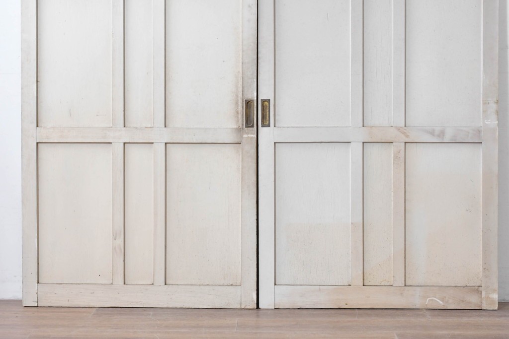 アンティーク建具　昭和初期から中期　ツートンカラー　彩光ガラス入りの引き戸2枚セット　(R-086768)