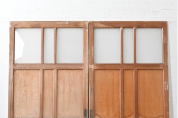 アンティーク建具　昭和初期から中期　ツートンカラー　彩光ガラス入りの引き戸2枚セット　(R-086768)