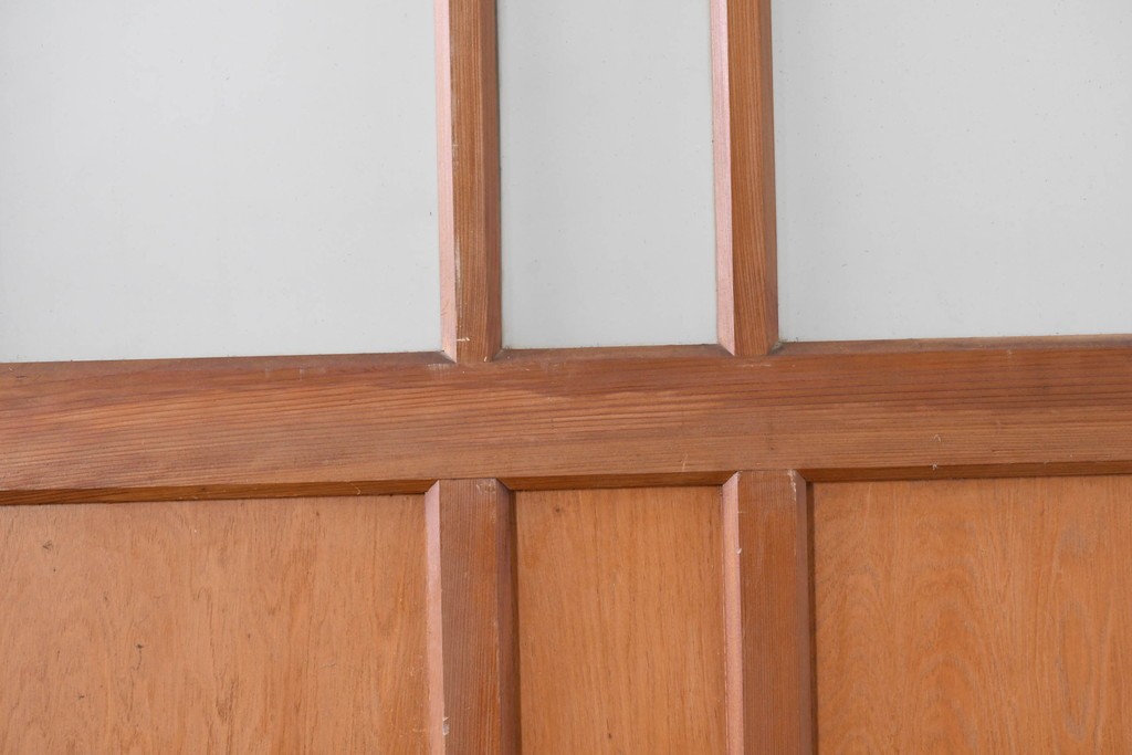 アンティーク建具　昭和初期から中期　ツートンカラー　彩光ガラス入りの引き戸2枚セット　(R-086768)