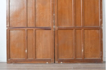 アンティーク建具　昭和初期から中期　彩光ガラス入りの木製引き戸2枚セット　(R-086769)