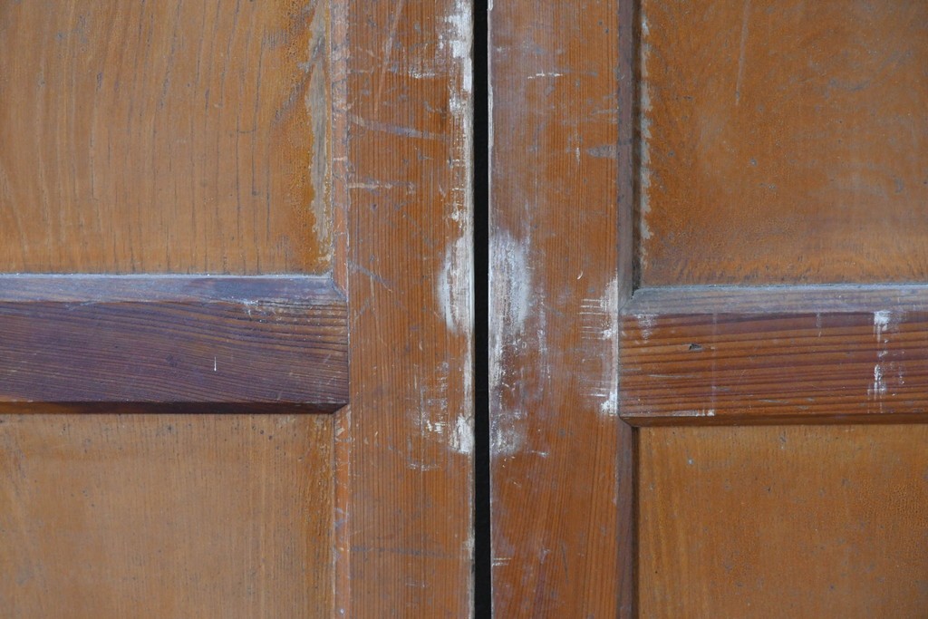 アンティーク建具　昭和初期から中期　彩光ガラス入りの木製引き戸2枚セット　(R-086769)