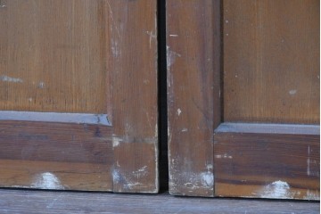 アンティーク建具　昭和初期から中期　彩光ガラス入りの木製引き戸2枚セット　(R-086769)