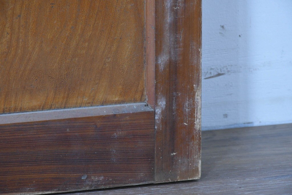 アンティーク建具　昭和初期から中期　彩光ガラス入りの木製引き戸2枚セット　(R-086769)