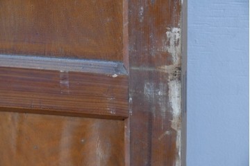 アンティーク建具　昭和初期から中期　彩光ガラス入りの木製引き戸2枚セット　(R-086769)