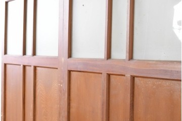 アンティーク建具　昭和初期から中期　彩光ガラス入りの木製引き戸2枚セット　(R-086769)