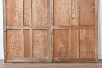 アンティーク建具　昭和初期から中期　彩光ガラス入りの木製引き戸2枚セット　(R-086769)