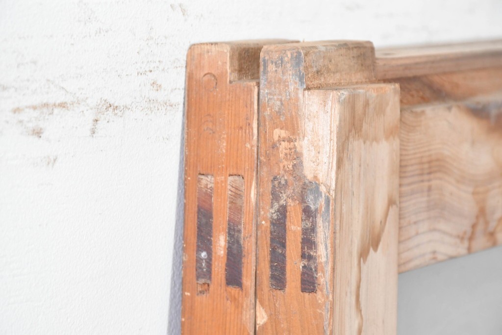 アンティーク建具　昭和初期から中期　彩光ガラス入りの木製引き戸2枚セット　(R-086769)