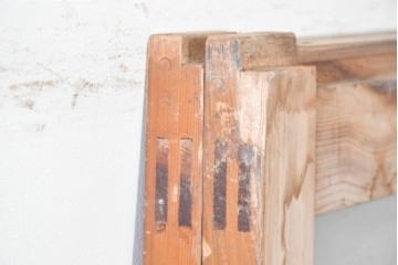 アンティーク建具　昭和初期から中期　彩光ガラス入りの木製引き戸2枚セット　(R-086769)