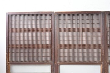 アンティーク建具　大正から昭和初期　腰板欅(ケヤキ)材　上手物!!　丸みのある縦桟のやわらかな表情が魅力の裏障子付き格子戸4枚セット　(R-086770)