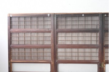 アンティーク建具　大正から昭和初期　腰板欅(ケヤキ)材　上手物!!　丸みのある縦桟のやわらかな表情が魅力の裏障子付き格子戸4枚セット　(R-086770)