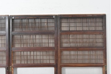 アンティーク建具　大正から昭和初期　腰板欅(ケヤキ)材　上手物!!　丸みのある縦桟のやわらかな表情が魅力の裏障子付き格子戸4枚セット　(R-086770)