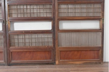 アンティーク建具　大正から昭和初期　腰板欅(ケヤキ)材　上手物!!　丸みのある縦桟のやわらかな表情が魅力の裏障子付き格子戸4枚セット　(R-086770)