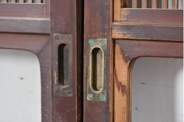 アンティーク建具　大正から昭和初期　腰板欅(ケヤキ)材　上手物!!　丸みのある縦桟のやわらかな表情が魅力の裏障子付き格子戸4枚セット　(R-086770)
