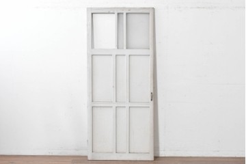 ヴィンテージ建具　昭和中期　シャビーなペンキ仕上げのガラス入りドア1枚　(R-086775)