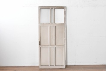 ヴィンテージ建具　昭和中期　シャビーなペンキ仕上げのガラス入りドア1枚　(R-086775)