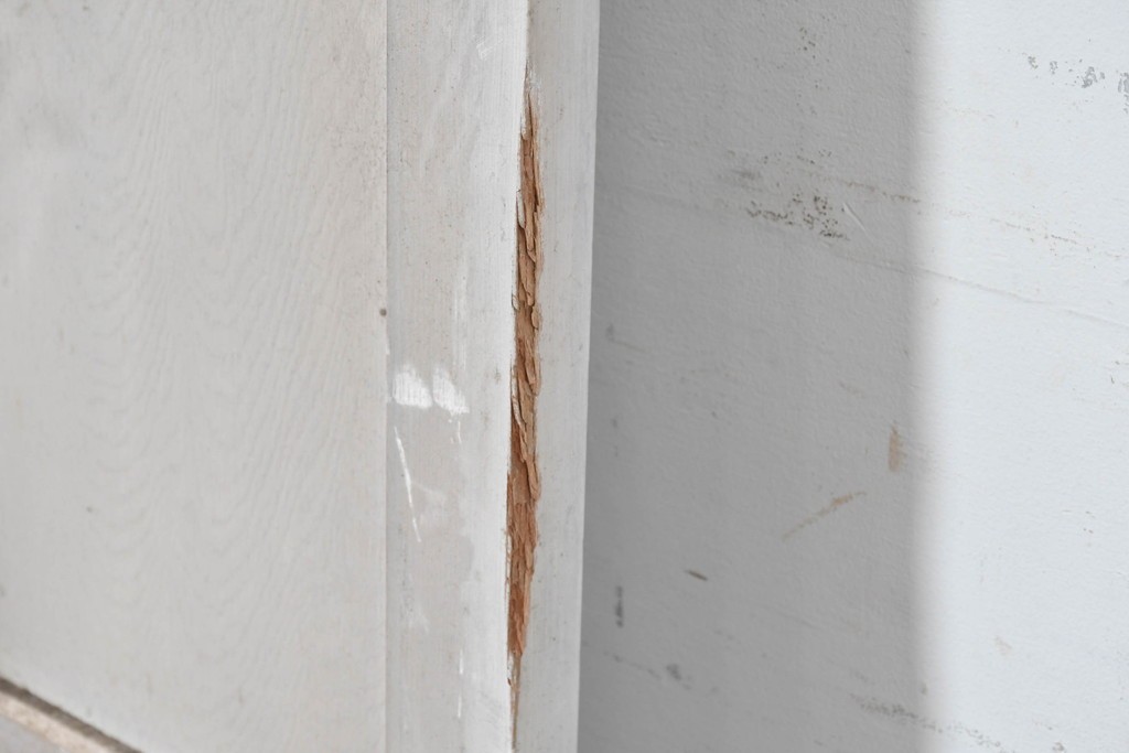 ヴィンテージ建具　昭和中期　シャビーなペンキ仕上げのガラス入りドア1枚　(R-086775)