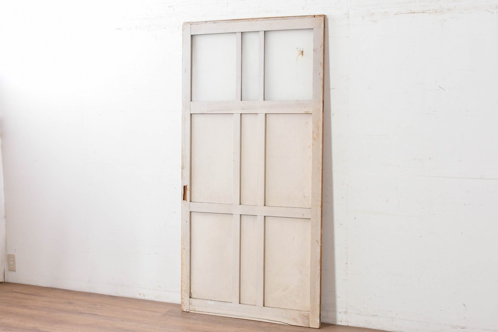 アンティーク建具　昭和初期から中期　ツートンカラー　彩光ガラス入りの引き戸1枚　(R-086776)