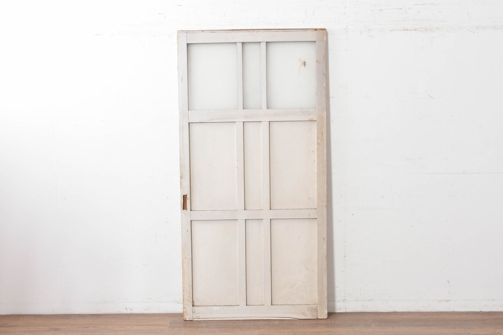 アンティーク建具　昭和初期から中期　ツートンカラー　彩光ガラス入りの引き戸1枚　(R-086776)