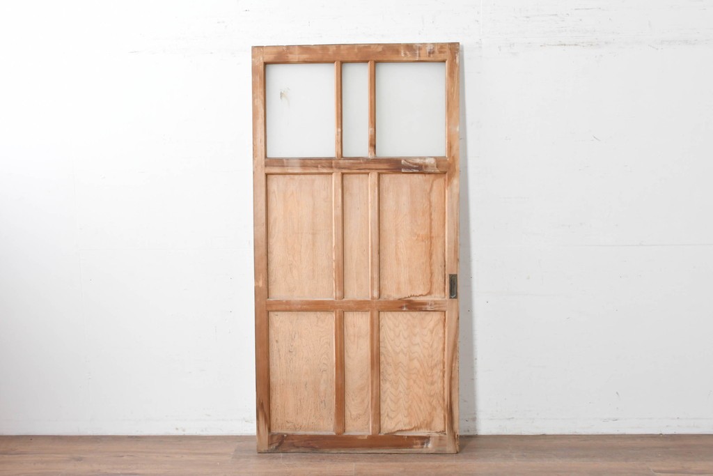 アンティーク建具　昭和初期から中期　ツートンカラー　彩光ガラス入りの引き戸1枚　(R-086776)