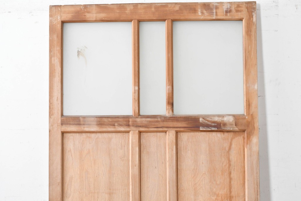 アンティーク建具　昭和初期から中期　ツートンカラー　彩光ガラス入りの引き戸1枚　(R-086776)