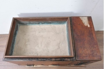 和製アンティーク　大正～昭和初期　総欅(ケヤキ)材　縁(黒柿材)　重厚な木味が魅力の長火鉢　(R-086778)