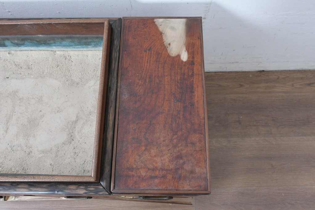 和製アンティーク　大正～昭和初期　総欅(ケヤキ)材　縁(黒柿材)　重厚な木味が魅力の長火鉢　(R-086778)