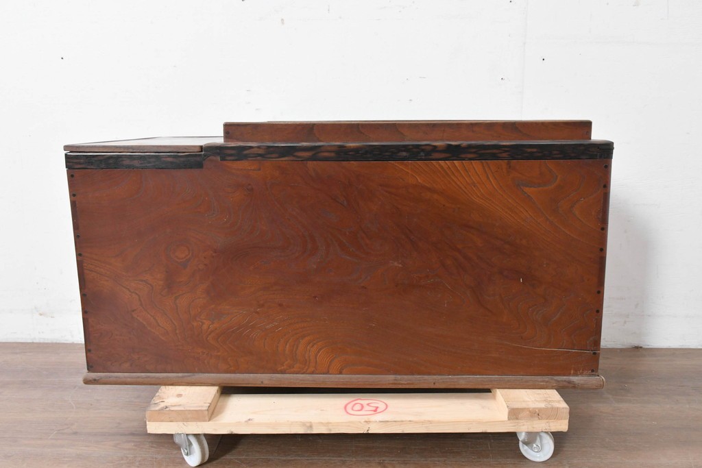 和製アンティーク　大正～昭和初期　総欅(ケヤキ)材　縁(黒柿材)　重厚な木味が魅力の長火鉢　(R-086778)