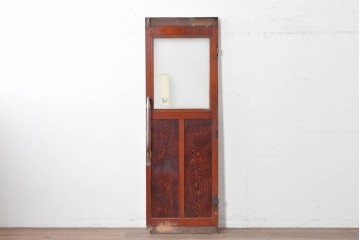 アンティーク建具　大正から昭和初期　レトロなガラス窓と味わい深い木目が目を引く細身のドア1枚　(R-086779)