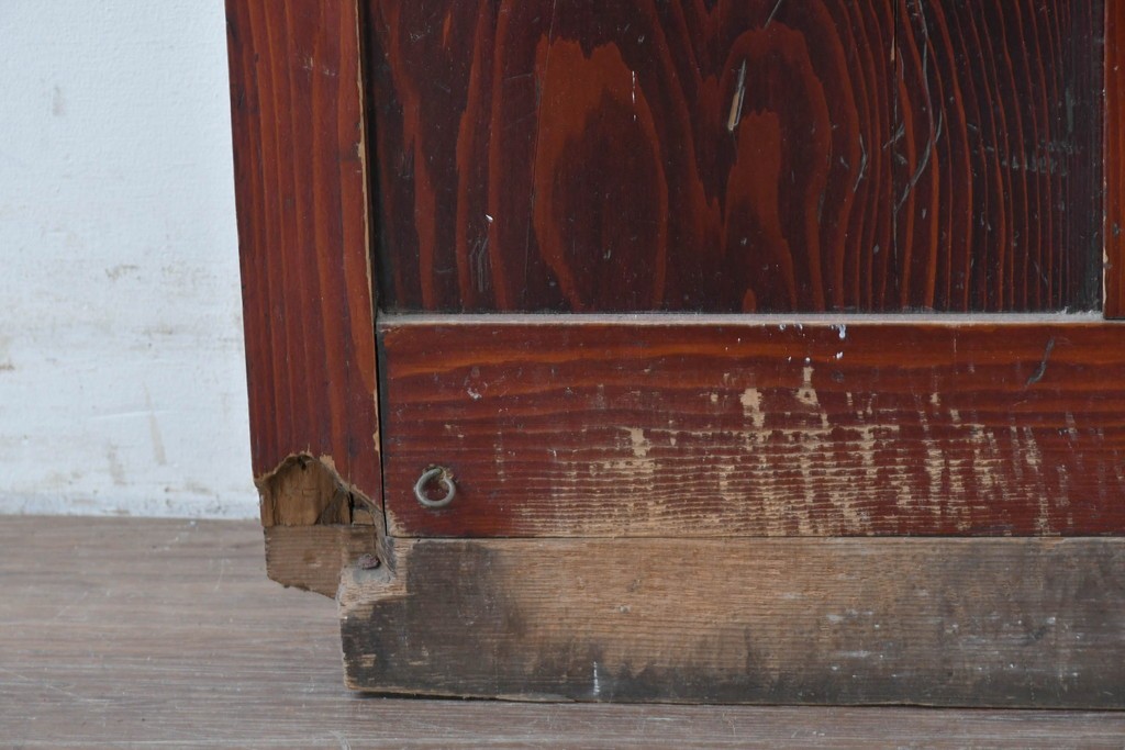 アンティーク建具　大正から昭和初期　レトロなガラス窓と味わい深い木目が目を引く細身のドア1枚　(R-086779)