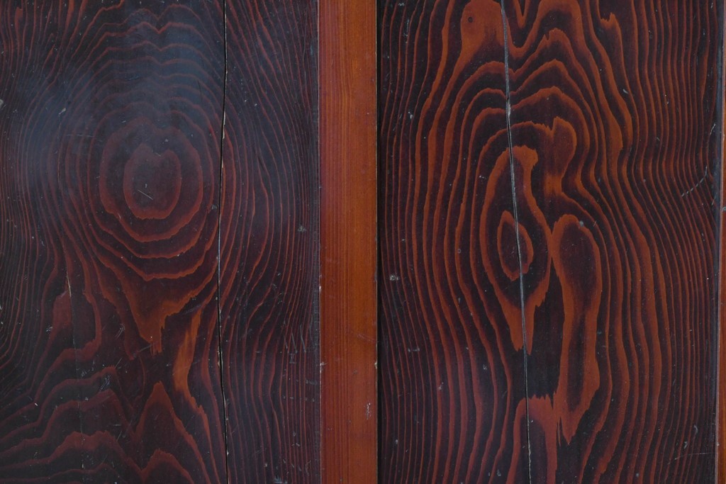 アンティーク建具　大正から昭和初期　レトロなガラス窓と味わい深い木目が目を引く細身のドア1枚　(R-086779)