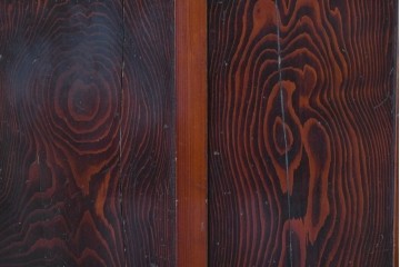 アンティーク建具　大正から昭和初期　レトロなガラス窓と味わい深い木目が目を引く細身のドア1枚　(R-086779)