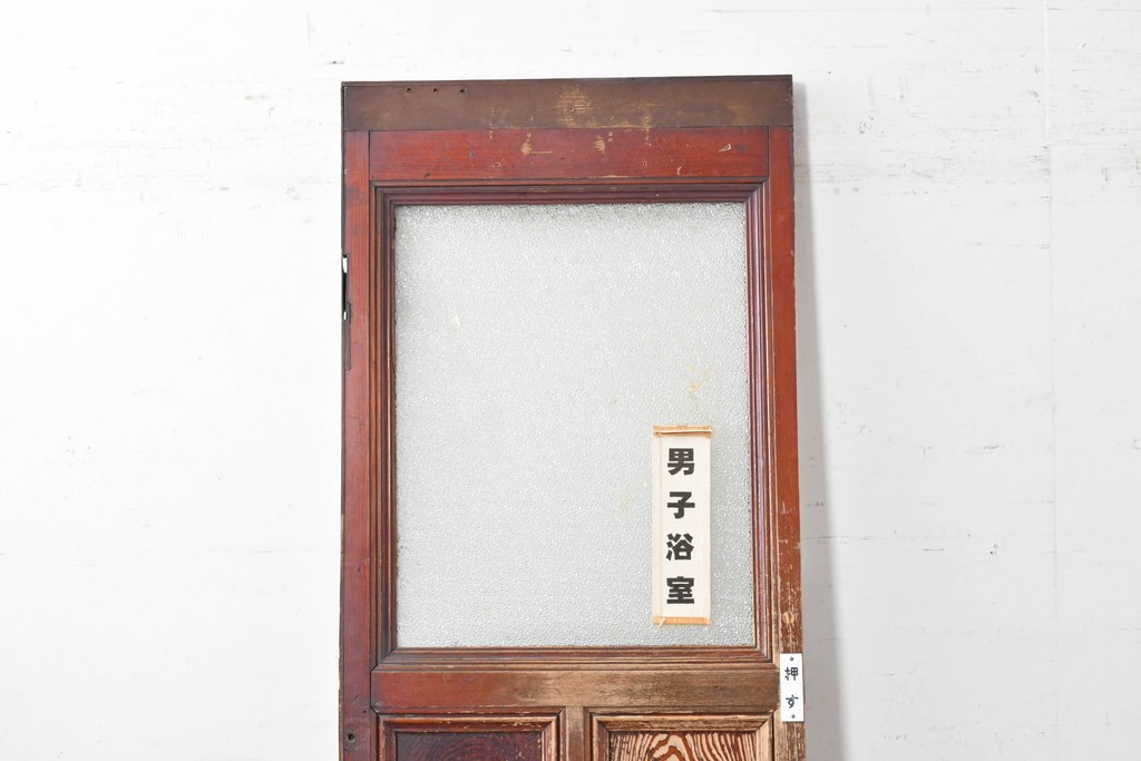 アンティーク建具　大正から昭和初期　レトロなガラス窓と味わい深い木目が目を引く細身のドア1枚　(R-086779)