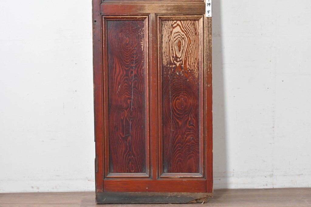 アンティーク建具　大正から昭和初期　レトロなガラス窓と味わい深い木目が目を引く細身のドア1枚　(R-086779)