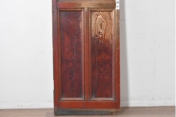アンティーク建具　大正から昭和初期　レトロなガラス窓と味わい深い木目が目を引く細身のドア1枚　(R-086779)