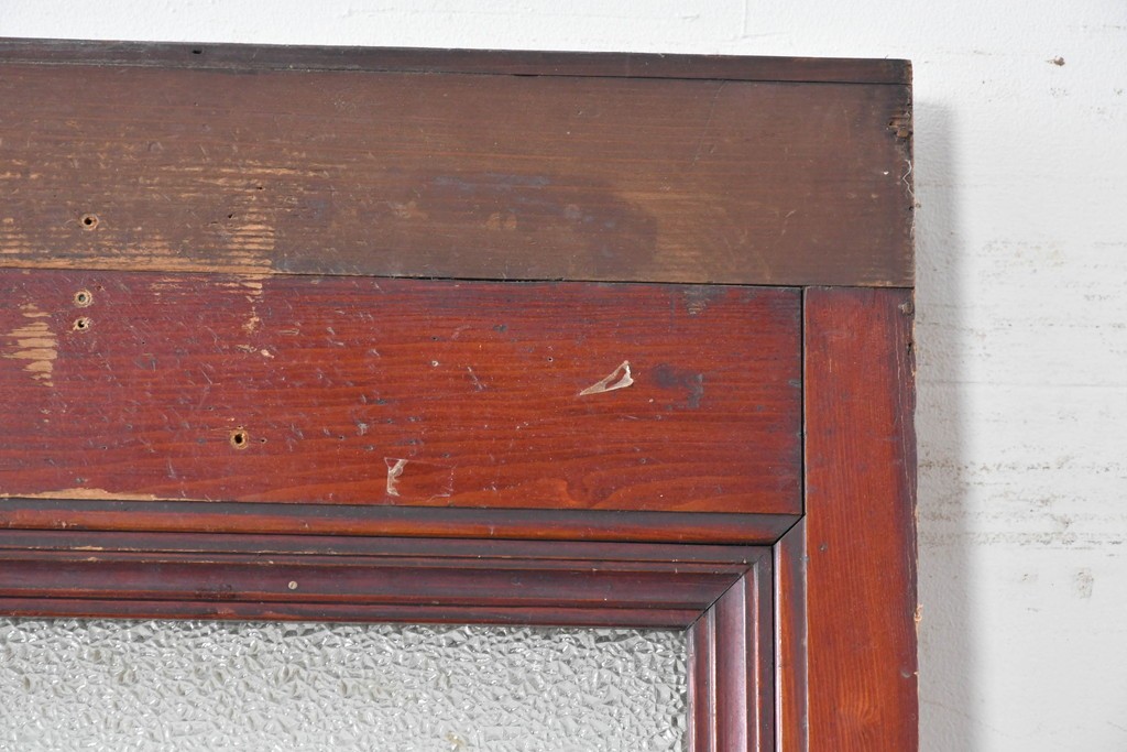 アンティーク建具　大正から昭和初期　レトロなガラス窓と味わい深い木目が目を引く細身のドア1枚　(R-086779)