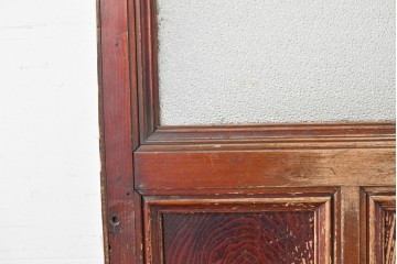 アンティーク建具　大正から昭和初期　レトロなガラス窓と味わい深い木目が目を引く細身のドア1枚　(R-086779)