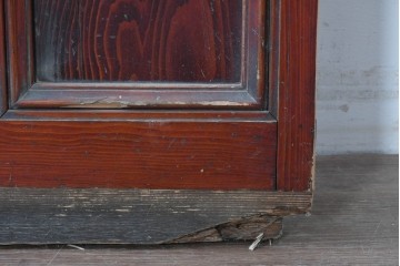 アンティーク建具　大正から昭和初期　レトロなガラス窓と味わい深い木目が目を引く細身のドア1枚　(R-086779)