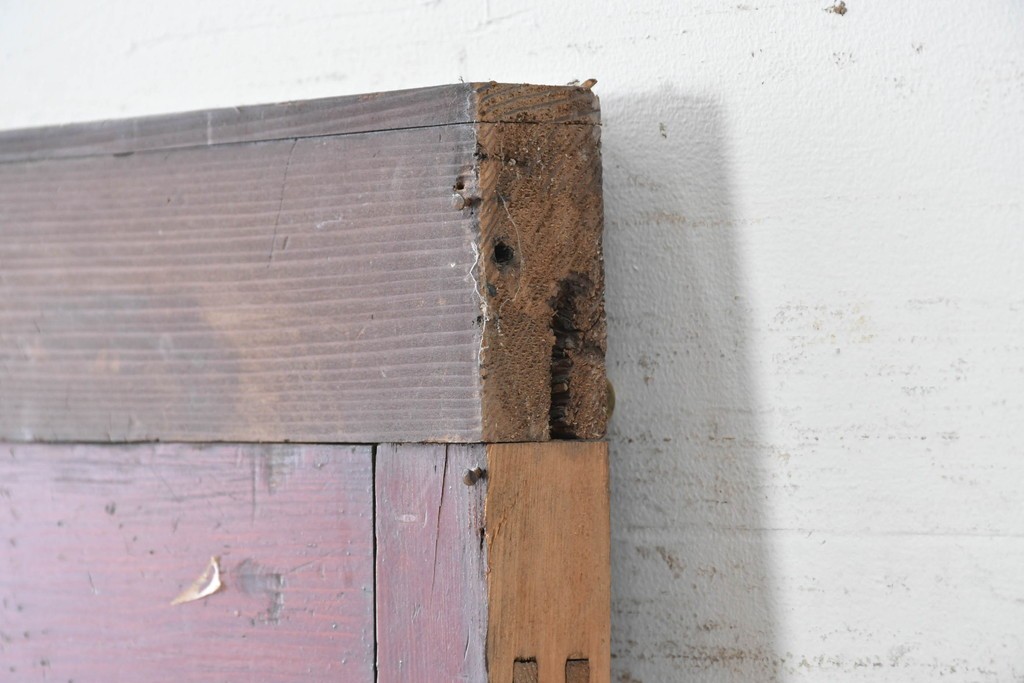 アンティーク建具　大正から昭和初期　レトロなガラス窓と味わい深い木目が目を引く細身のドア1枚　(R-086779)